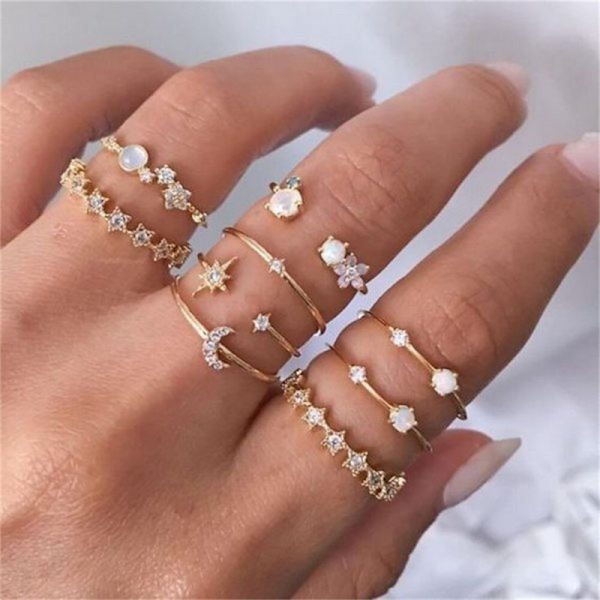 Mode Punk Guld Färg Bred Kedje Ringar Set För Kvinnor Flickor Kristall Blomma Fjäril Finger Ring 2022 Kvinnliga Knuckle Smycken style12