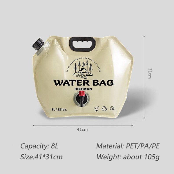 TARKA Big Capacity Vattenpåse 8L Tjocka vikbara Wa Beige