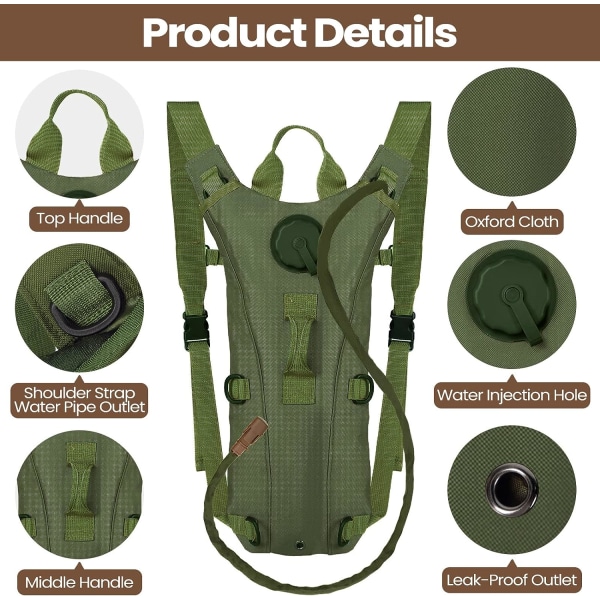 Tactical Hydration Pack Ryggsäck Militär vattentät nylon vattenväska med 3 liters blåsa för vandring, cykling, klättring Tan