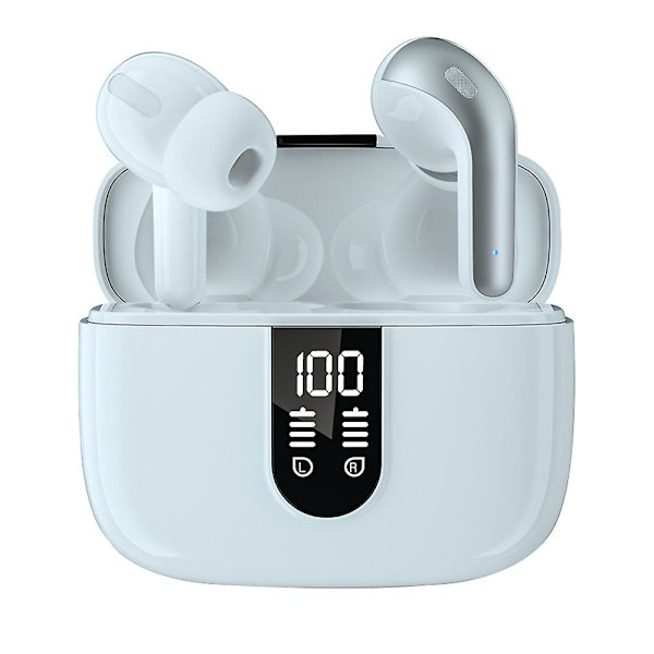 Bluetooth hörlurar True Wireless Earbuds Led Power Display-hörlurar med trådlöst case In-ear-hörlurar med mikrofon Sky white