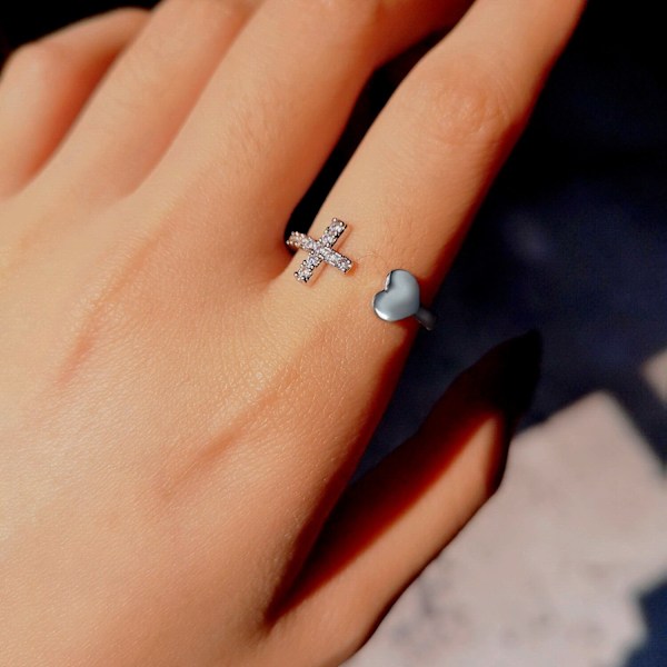 Silverfärg Ihålig hjärtform Öppen Ring Set Design Söt Mode Kärlek Smycken För Kvinnor Tjejpresenter Justerbar födelsedagsfest style5