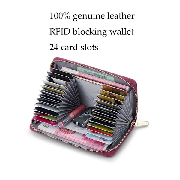 Plånböcker i 100 % äkta läder Koppling för kvinnor Lång dragkedja Multifunktions kreditkort ID-hållarväska Plånbok RFID-blockerande handväska för män Green