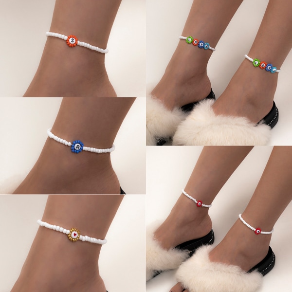 Pastoralfärgad pärlbokstäver Halsband Armband Enkel akrylbokstäver pärlhalsband Ring Red 0393