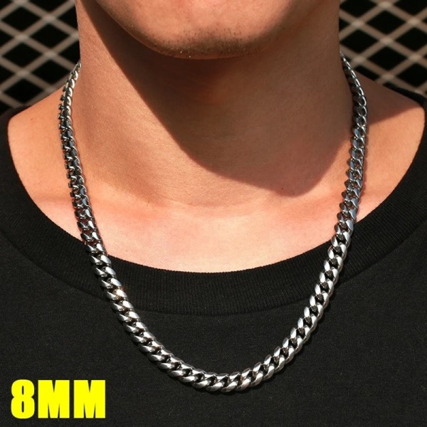 4MM 5MM 7MM 8MM Kubansk Link Chain Choker Halsband Kvinnor Män Mode Smycken Rostfritt stål Kedja Halsband Daglig bäring 5MM Gold-color