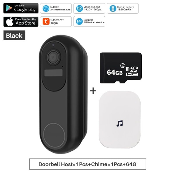 1080P Tuya Smart videodörrklocka 2,4GHz 5GHz WIFI trådlös dörrklocka Vattentät Night Vision Smart Home Video Intercom-kamera Option 11 US plug