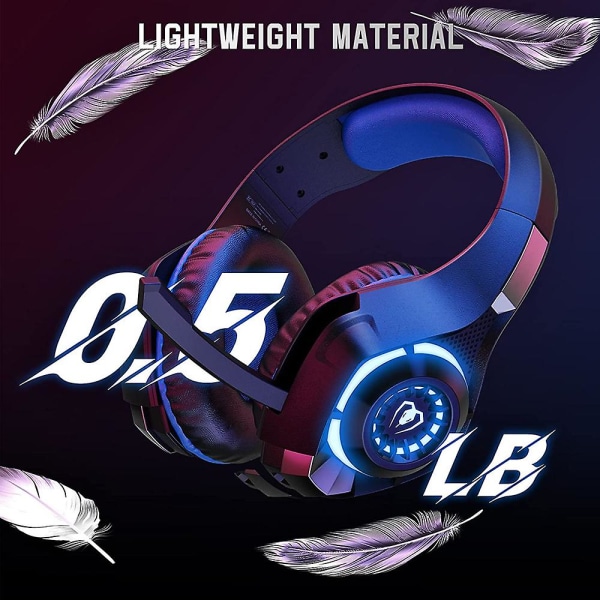 Gaming-headset med brusreducerande mikrofon, over-ear-spelhörlurar med led-lampor för telefon/dator black blue