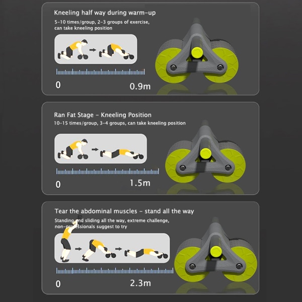 Abdomen Roller med stabila dubbla hjul Träning A C Orange