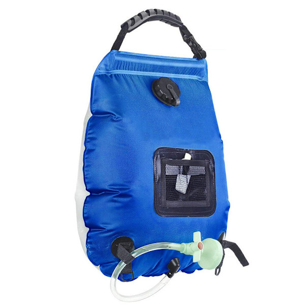 20L utomhusbadväska Solar Vandring Camping Duschväska Bärbar Värme Badvatten Förvaringsväska Slang Bytbar Duschhuvud Blue