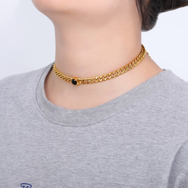 Läcker liten fyrkantig grön sten halsband för dam smycken rostfritt stål kubansk kedja nyckelbenshalsband dam bästa presenter 36-41CM N05856G-1