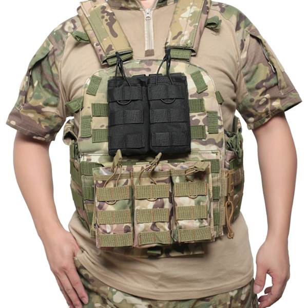 MOLLE Tactical M4/M16 dubbel tidskriftspåse Öppen topp Militärjakt EDC midjeväska Paintball Airsoft AR AK Mag-hållare OD