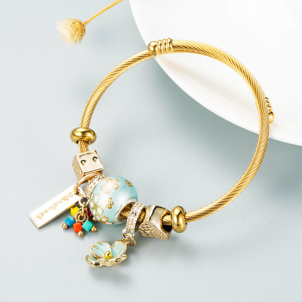 Koreanskt mode gör-det-själv pärlor Kärlek pärla söta blomma hänge multi-element tillbehör Etniska Dora armband Blue