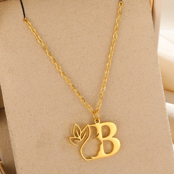 Pretty Women Brev Blomma Halsband Rostfritt stål Guld Färg Inledande hänge Halsband Alfabet Smycken Flicka Present Gratis frakt 45cm Z