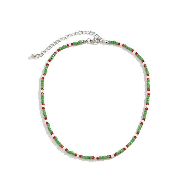 Prydnad Enkel personlighet Färgglada risformade pärlor Strängade pärlor Halsband Dam Jul All-Match Sweet Cool Single-Layer Halsband Two White K 5385