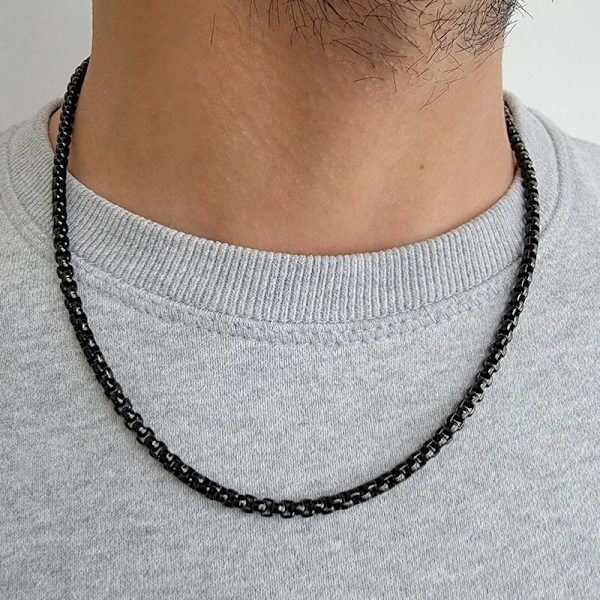 Big Bold Bead Chain Halsband För Kvinnor Rostfritt Stål Rosa Rock Rund Link Chain Choker Halsband Män Smycken 45CM Black Gun Plated