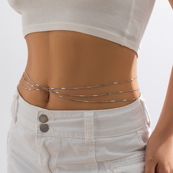 Prydnad Sexig dubbla metallkedja kroppskedjor Enkel kall stil halsband Nischhalsband för kvinnor Waist Chain White K 1449