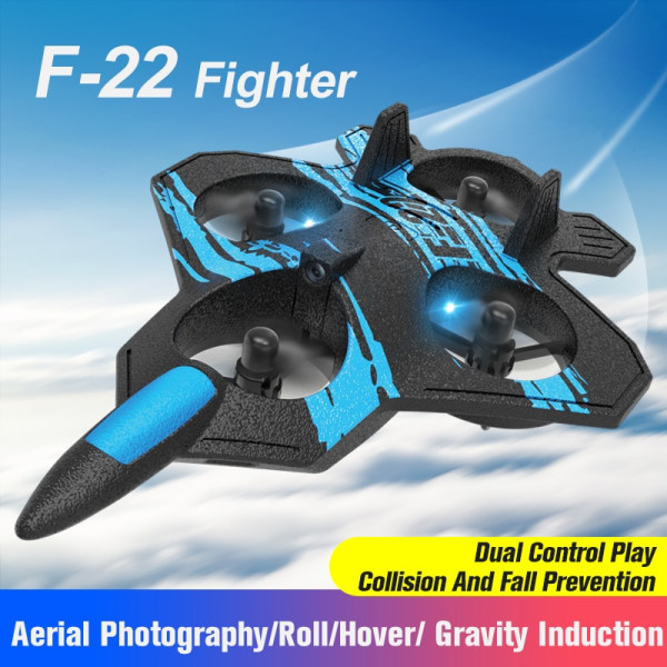 F22 Foam RC-plan med kamera 4K 360° Stunt-fjärrkontroll Flygplan Fighter Helikopter Flygplan Leksaker för pojkar Barn BU No Camera