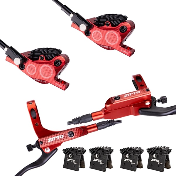 ZTTO MTB Hydrauliska bromsar 4 kolv bromsok M840 Bromsbelägg Skiva 160mm Set Cykelkomponenter Red-B-4pair SZ-001