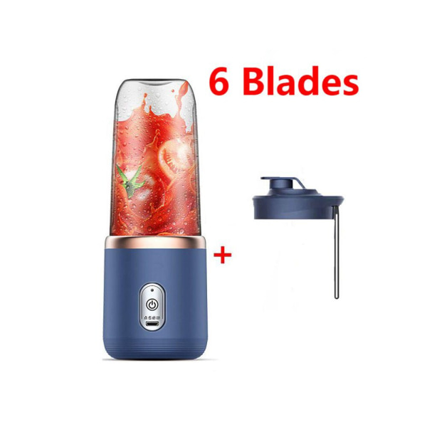 Bärbar Mini Juicer Cup multifunktionell Juicer Frukt Juice Cup Automatisk Liten elektrisk Juicer Smoothie Blender Ice CrushCup Blue  with lid