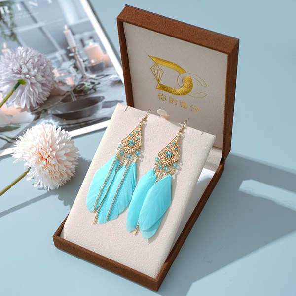 Daisy Feather Örhängen Nya Crystal Beads Diamantörhängen Långkedjade örhängen Yunnan Smycken Partihandel Dc1388-3 Lake Blue