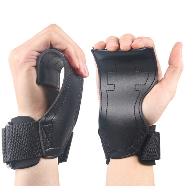 Bänkpress Tyngdlyftande handledskrokar Remmar PVC Marklyftshandskar och greppkuddar för Fitness Gym Training Hantel Pull-Ups F06 Black