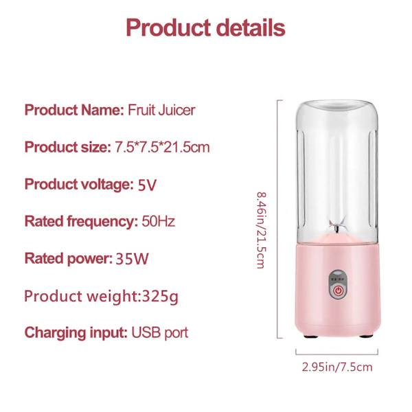 500 ml bärbar blender 6 blad USB uppladdningsbar juicemixer för färsk frukt Elektrisk skakkopp Söt Blender Smoothie Ice Crush Cup 4 blades blender