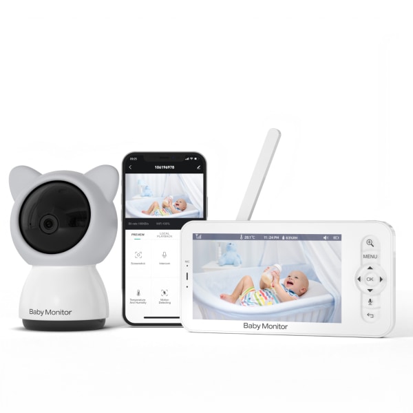 5 tums Baby Monitor Baby Care Device Baby Monitor Tvåvägs Voice Intercom App Fjärrkontroll Gray European Eu