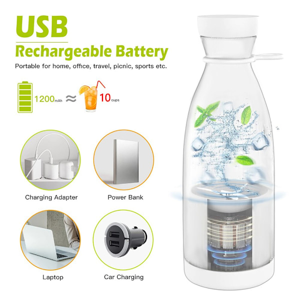 Multifunktionell Mini Juicer Bärbar Juice Cup Bärbar Blender USB Uppladdningsbar Shake Cup Blender Antioxidant Cup white-usb