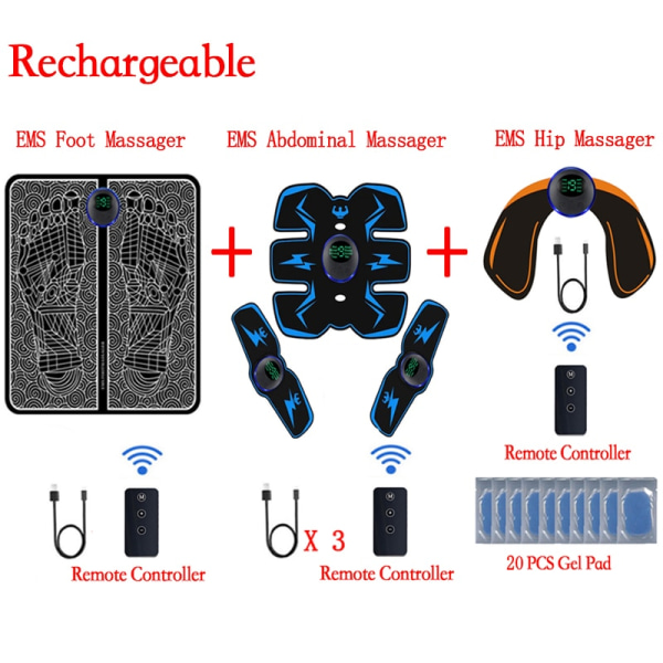 Fjärrkontroll EMS Muskelstimulator Smart Electric Fitness Magträning Viktminskning Klistermärken Kroppsbantning Massager TYPE05M01