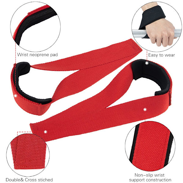 1 par Gym Lyftremmar Fitness Handskar Hand Wris 8 Straps-RED