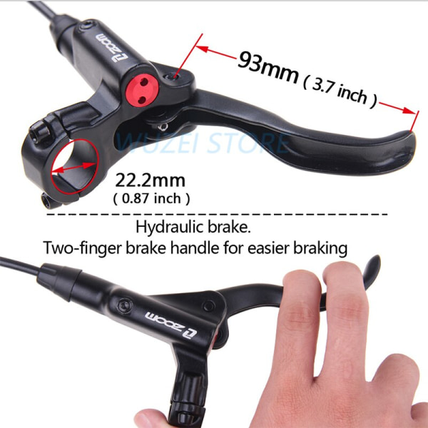 ZOOM HB875 MTB Hydrauliska bromsar Cykel Hydrauliska bromsok Set 800/1400 mm skivbromsar för mountainbike med rotor 160 mm cykling Red left back