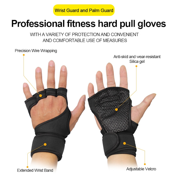 Träningshandskar Handledsskydd för män och kvinnor Träningshandskar för styrketräning Cykling Gym Fitness Crossträning Andas Black XL