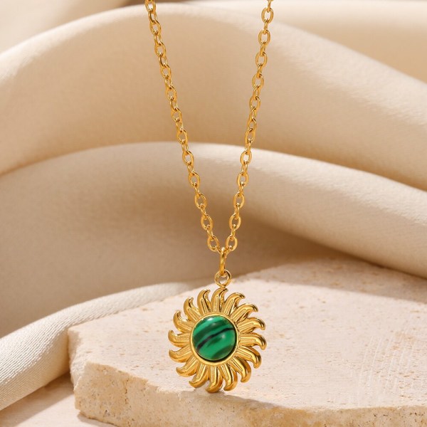 Guld Färg Varm sol Opal Halsband Smycken Rostfritt stål Solros Med Entusiasm Hopp Halsband Kvinnor Bästa Vänner Gåvor N05593G-1