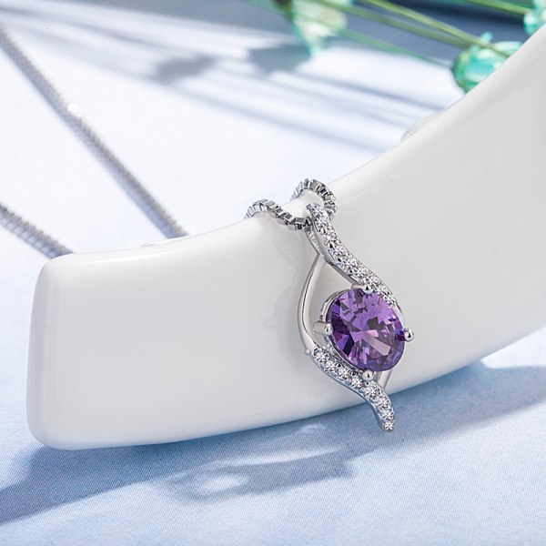 Koreansk stil Ny strass zirkon lila diamanthänge ametisthalsband för kvinnor Choker Enkelt mode matchande smycken White gold color box chain
