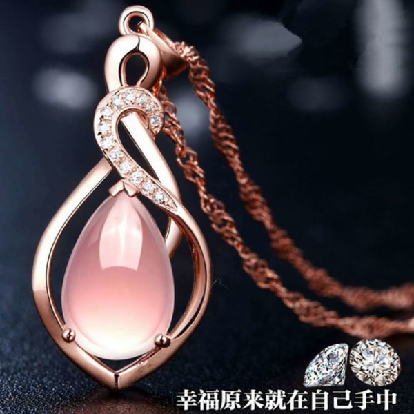 Koreansk stil 925 silverpläterad naturrosa kristallhänge droppformad roséguld Furongshi Choker modesmycken Rose gold water wave chain