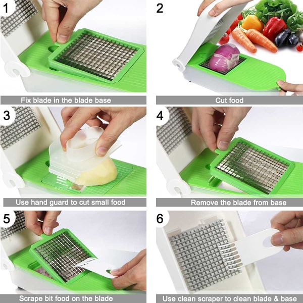 Grönsakshackare, Pro Lökhackare med 5 blad, Heavy Duty Multi Grönsaksfruktostskiva currency