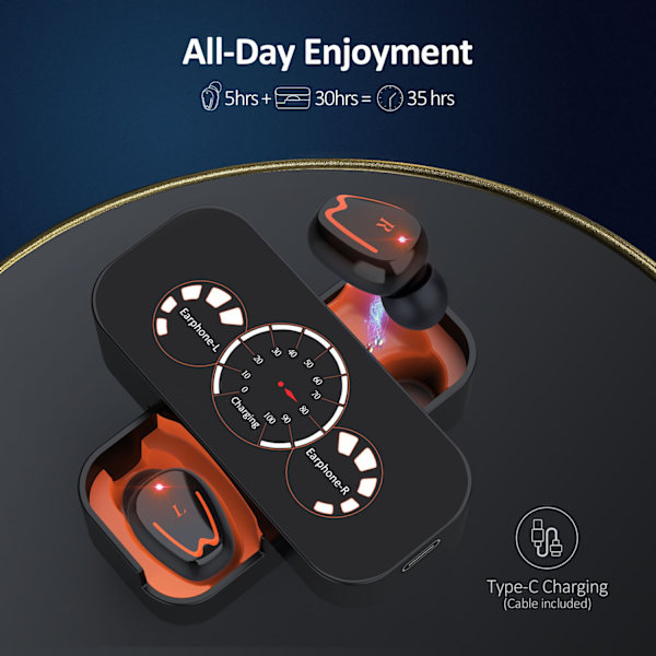 V1 Original TWS trådlös Bluetooth hörlur typ-C Black