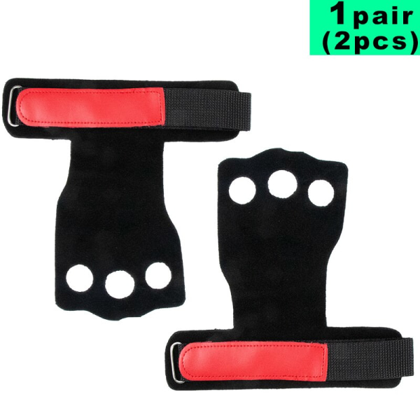 Gym Tyngdlyftshandskar 3 hål kohudsläder H red Hand Grips L