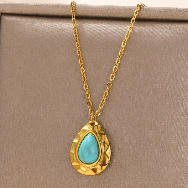 Naturligt vit Opal Waterdrop Halsband Gentlewomen Party Smycken Guld Färg Rostfritt stål Kedja Dam Halsband Bästa presenterna N05911G-2