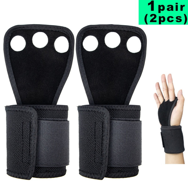 Gym Tyngdlyftshandskar 3 hål kohudsläder H Hand Grip with wrap L