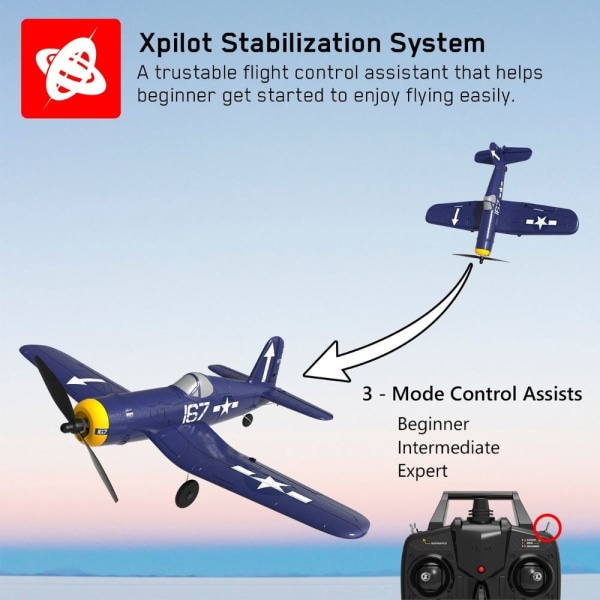 VOLANTEXRC 761-8 2,4 GHz RC Flygplan 6-axlig Gyro F4U Corsair EPP RC Plane Foam Trainer Warbird Fixed Wing Glider Leksaker för pojkar F4U 2 Battery