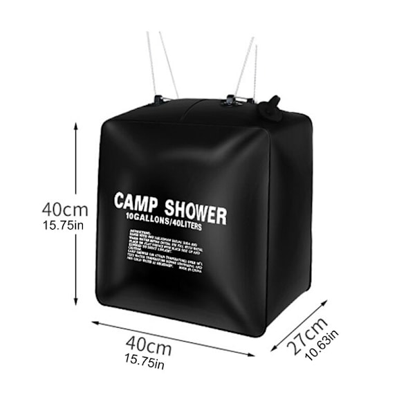 Vattenpåsar 40L Duschhuvud Power Snabbuppvärmning Camping Duschväska Camping Fiske Vandring Vattenförvaringsväska Badväska Black