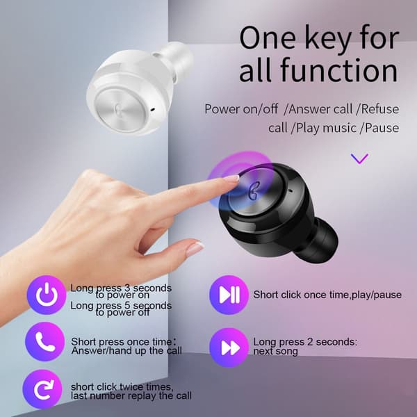 F6 Bluetooth 5.0 hörlurar TWS Trådlös öronsnäcka Blu White