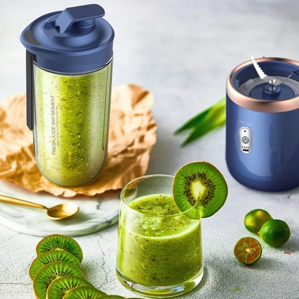 Bärbar Juicer Cup Frukt Juicer Juice Cup Automatisk Mini Elektrisk Juicer Smoothie Blender Ice CrushCup 6 blad dubbel kopp blue with lid
