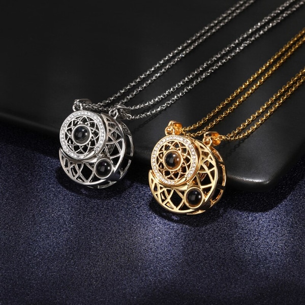Zirconia Sun Moon Halsband Set Glow Projection 100 Language I Love You Statement Halsband För Kvinnor Presenter Smycken Bijoux Femme N00621R