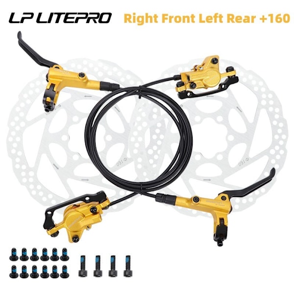 Litepro Cykelbromsar Set BMX Hydrauliska bromsar Skivbromsar för hopfällbara cykeltryck Bromsok Kolv 800MM/1600MM Med Rotor 160MM LP A Set Gold 160