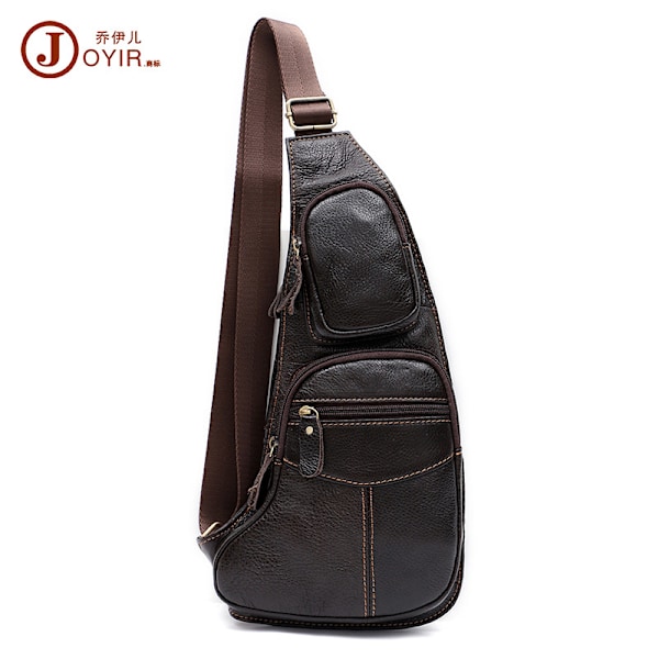 Bröstväska Top Layer Cowhide Messenger Bag Herr Trendig Herrväska Casual Herr Bröstväska Multi-Pocket Satchel 6517 Brown one size