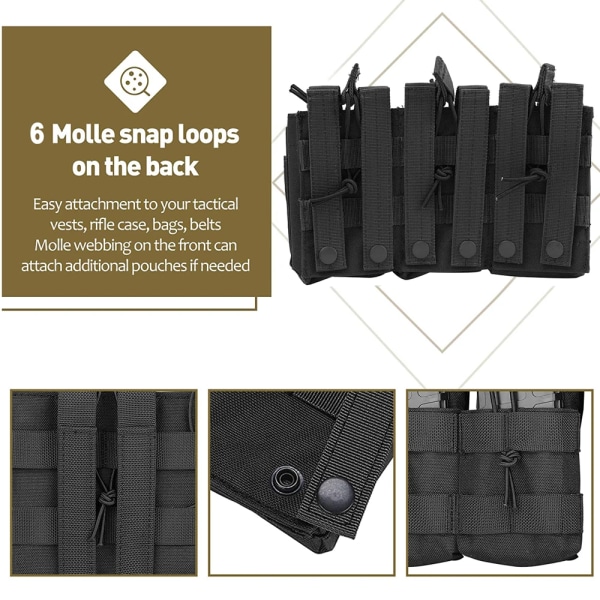 Tactical Molle Pouch Triple Magazine Pouch Dubbellager Mag-påsar Universal patronhållare för M4 M14 M16 AK AR Black