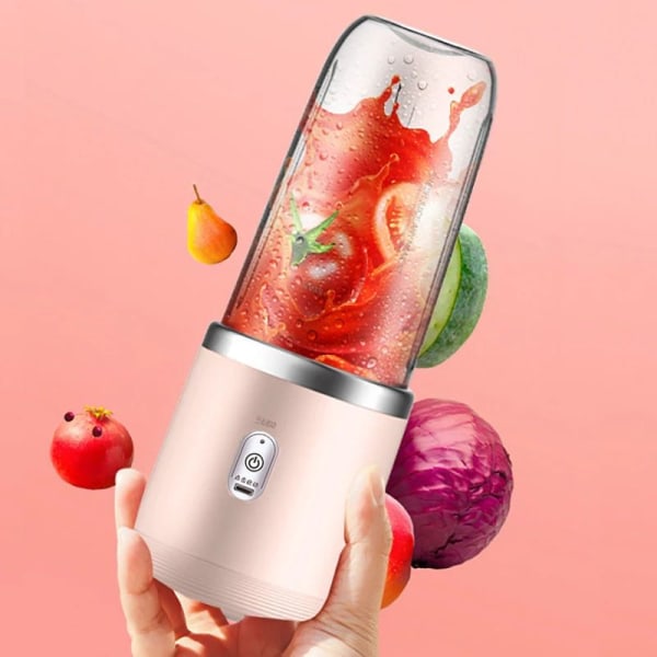 Bärbar Juicer Cup Frukt Juicer Juice Cup Automatisk Mini Elektrisk Juicer Smoothie Blender Ice CrushCup 6 blad dubbel kopp pink  with lid