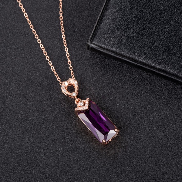 Square Diamond Ametist hänge kvinnliga Rose Gold Crystal hänge halsband modesmycken 45cm rose gold O-shaped chain