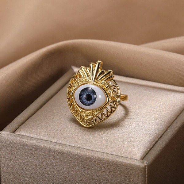 Rostfritt stål Blå Evil Eye Ringar För Kvinnor Män Amulett Turkiska Smycken Moon Star Heart Justerbara Ringar aneis Auburn Resizable